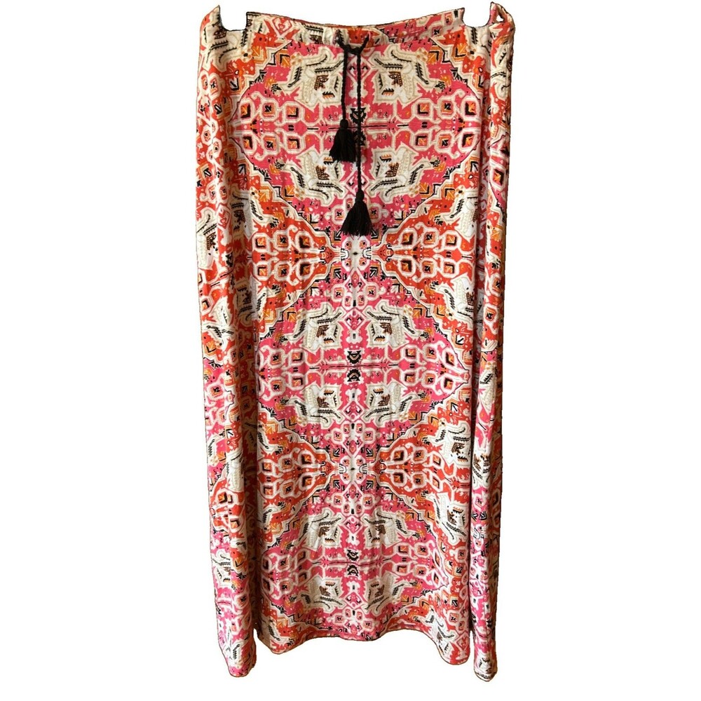 J Jill Mid Maxi Skirt Medium Petite Pull On Drawstring Stretch Boho Coastal Soft